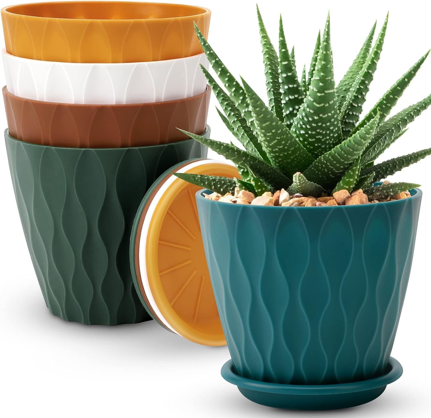 4 inch Plant Pots, 5 Pack Flower Pots Outdoor Indoor, Planters with ...