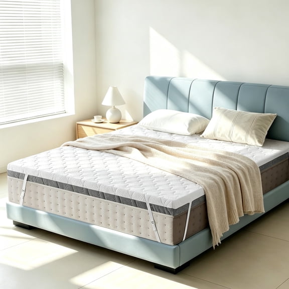 4 inch Queen Size Memory Foam Mattress Topper with Washable Cover,Firm/Extra Firm 2-Sides Flippable Design Pain Relief and Cooling Sleep Support