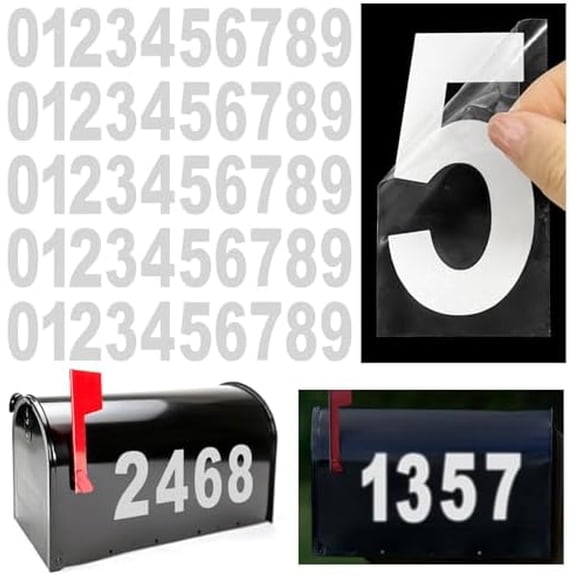 4 inch Reflective Mailbox Numbers Sticker (0-9, 5 Sets) for Outside, Strong Self Adhesive Vinyl House Numbers for mailbox, Signs, Door, Cars, Trucks, Home, Business, Address Number