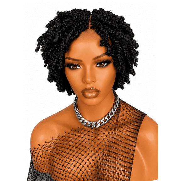 4 inch Short kinky barided wig for summer breaShort Kinky Twist Braided Wig for Women | 2x6 Closure Wig | Glueless Protective Style | Lightweight Summer Wig | Natural Looking Lace Wig