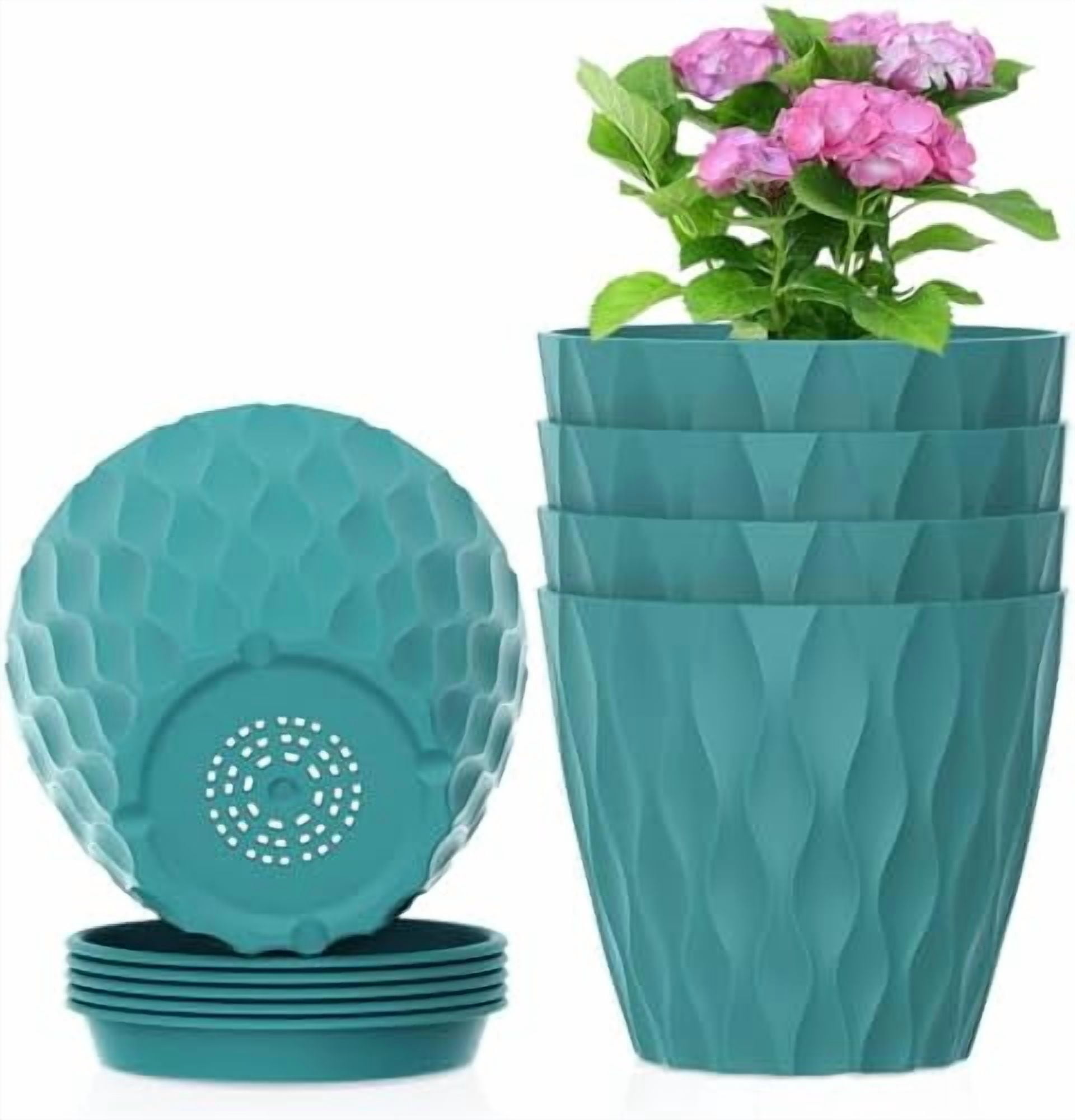 4 inch Small Plastic Nursery Pots, 5 Pack Water Ripples Flower Pots for ...