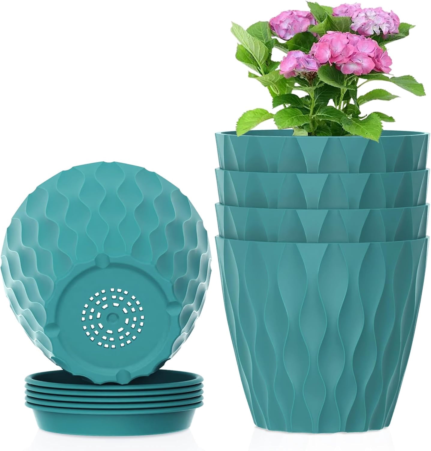 4 inch Small Plastic Nursery Pots, Seedling Pots, 5 Pack Water Ripples ...