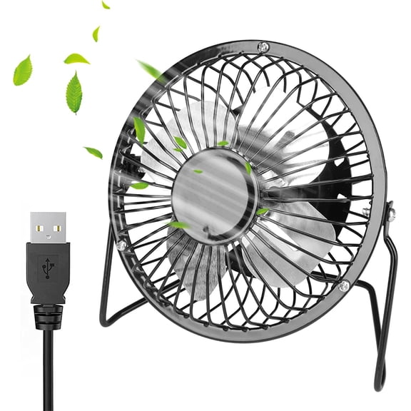 4 inch Small USB Desk Fan, Casewin Mini Quiet Fan with Metal Construction & Strong Airflow & 360°Adjustable Tilt Angle, Personal Cooling Fan for Desktop Office (Black)