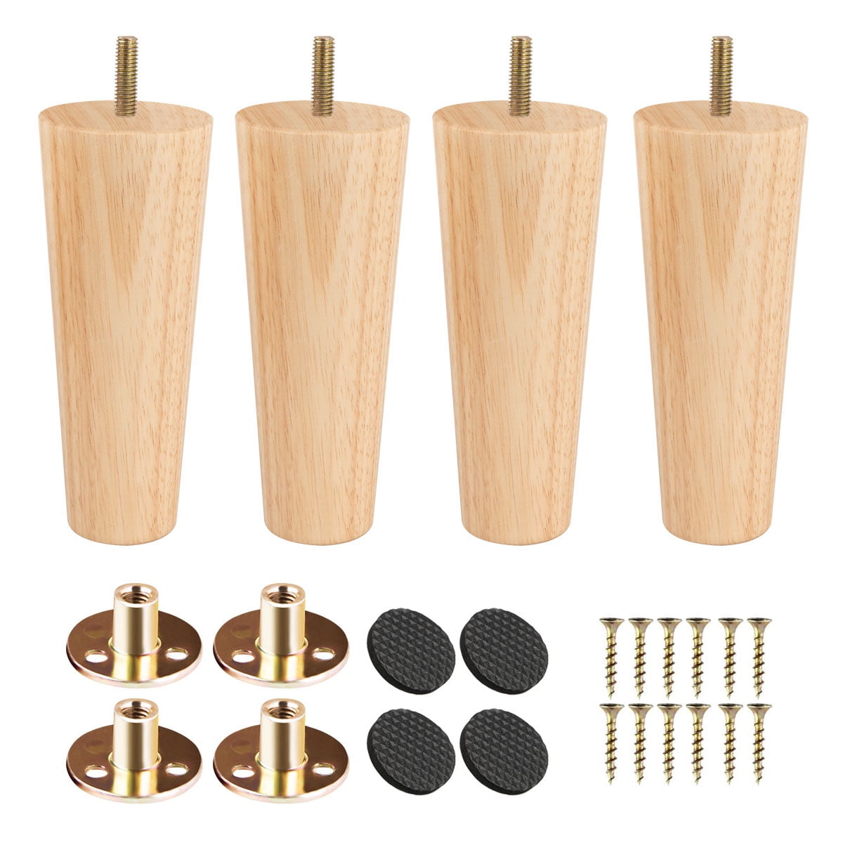 4 inch Solid Wood Furniture Legs, Btowin VCF 4Pcs MidCentury Modern Wooden Replacement Feet
