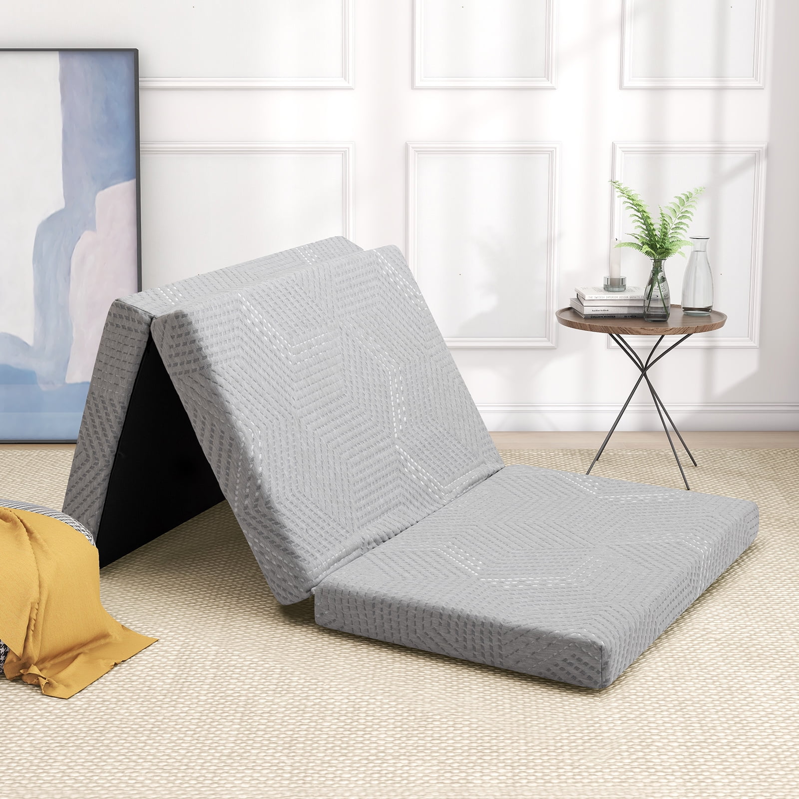 4 inch Tri Fold Mattress, Full Memory Foam Mattress with Washable Cover NonSlip Bottom, Trifold