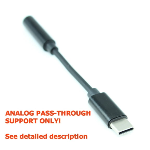 4 inch USB Type-C ANALOG PASS-THRU to 3.5mm Audio ONLY Adapter Cable, Black