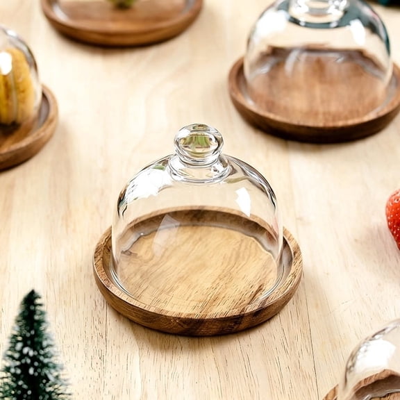 Dessert tray with glass dome cover, mini cake rack, suitable for cupcakes, pastries, fruits, and farmhouse dessert trays (4 inches)