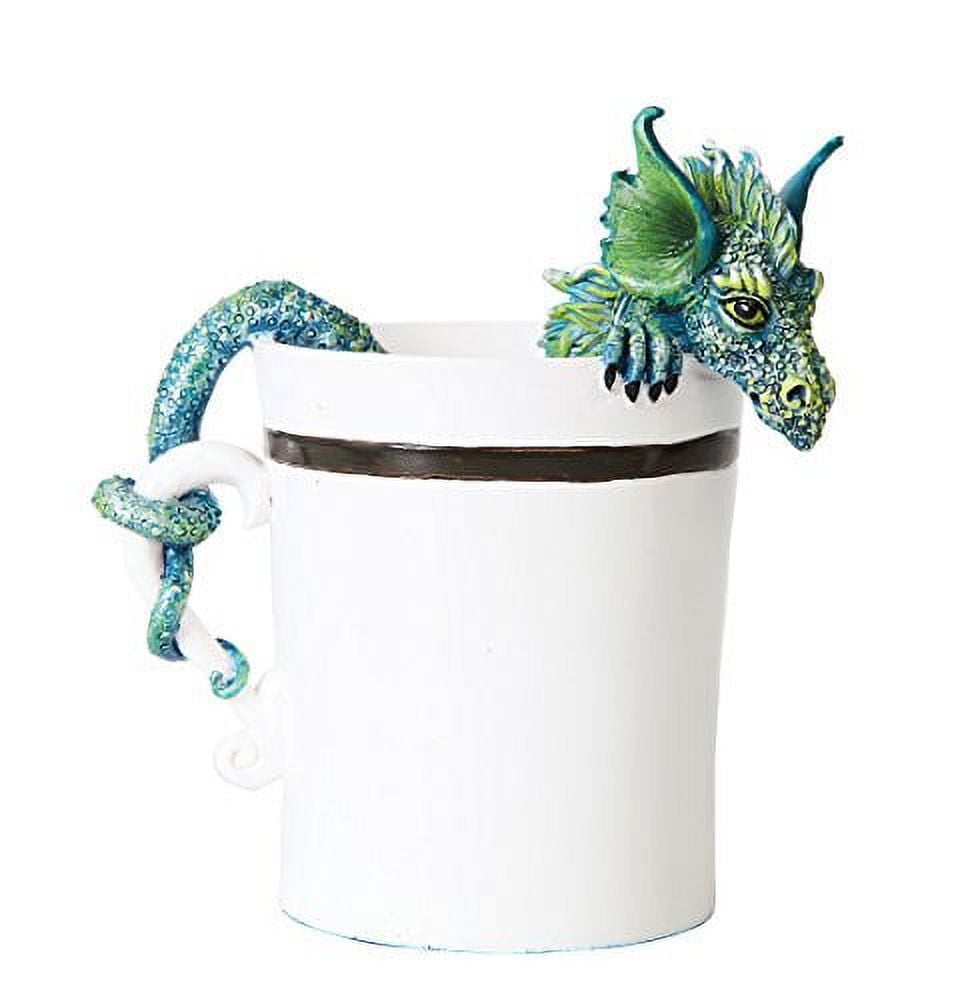 Green Dragon in White Coffee Cup Resin Figurine