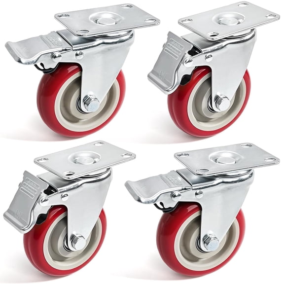 4-inch heavy-duty swivel wheel caster set of 4, industrial locking roller plate caster with brake, suitable for furniture, carts, tables, and workbenches