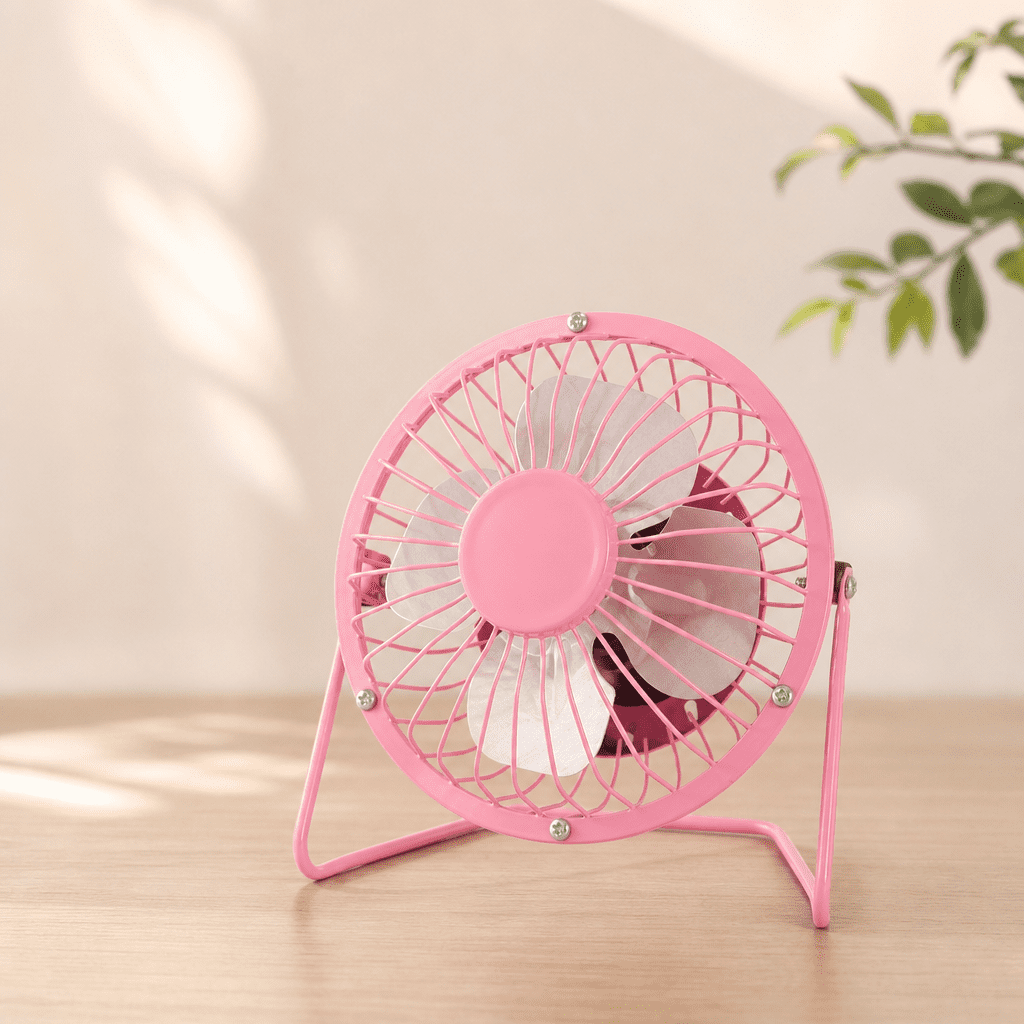 4-inch mini metal fan USB Desk Fan Small Personal Air Circulator Fan Portable Electric Table Desktop Fan Rechargeable Travel Fans for Camping Office Room Outdoor Pink