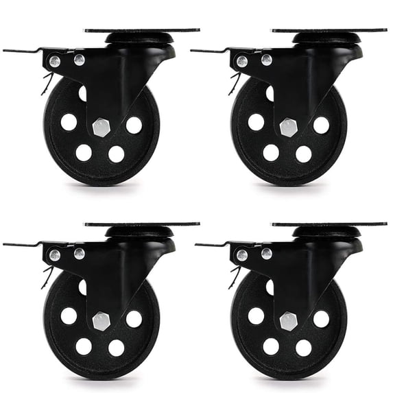 4-inch plate caster with double lock, cast iron rotating plate caster ...