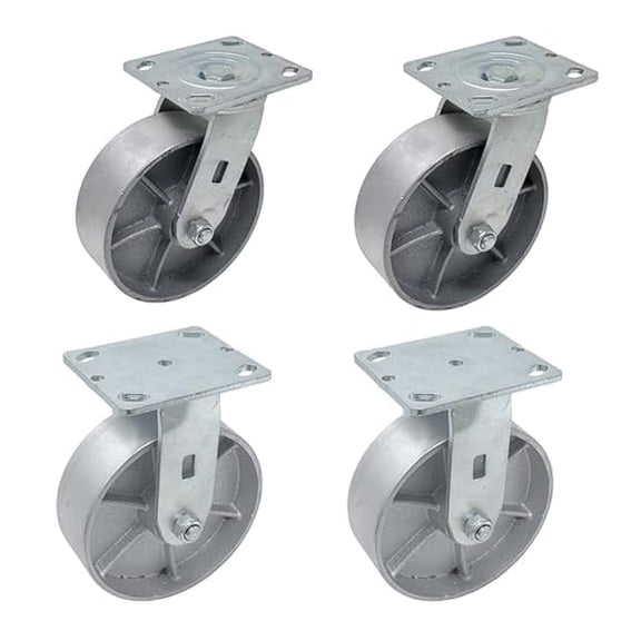 4 inch x 2 inch Steel Heavy Duty Industrial Top Plate Casters, 2 Swivel & 2 Rigid Casters, 2400 LBS Load Capacity (4-Pack) - ICON 6640 Series