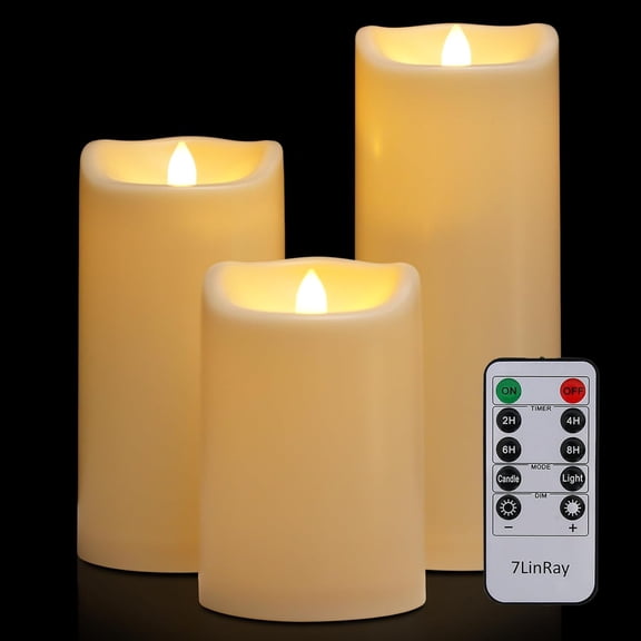 4 inch x 6 inch 8 inch 10 inch Waterproof Outdoor Flameless LED Pillar Candles with Remote Flickering Light Ivory 3 Pack Bestseling