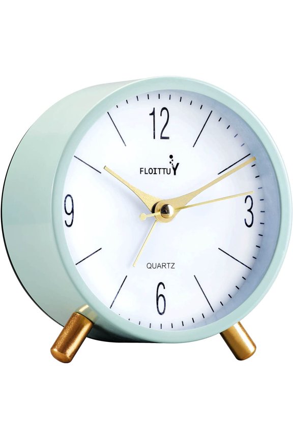 4 inches Super Silent Alarm Clock, Cream Green Beep Wake Round Alarm Clock with Night Light,Battery Operated,Easy Set Entry Lux Stylefor Desk, Bedroom and Home Decoration