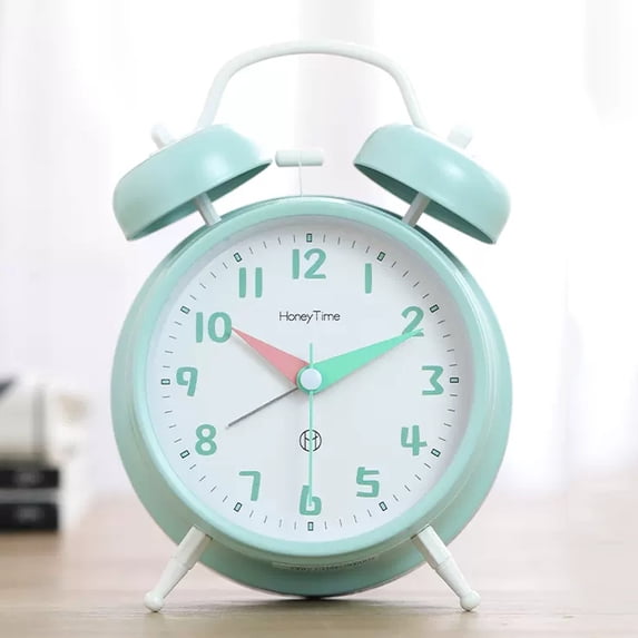 4 inches Super Silent Non-Ticking Twin Bell Alarm Clock, Luminous, No Snooze, Battery Operated, Louder Bell for Heavy Sleepers