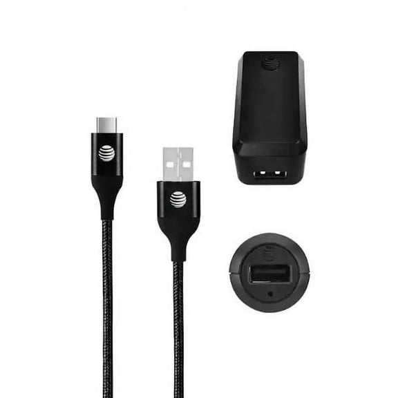 4 items  (4ft & 6ft) cables 1 car adapter 1 house adapter  AT&T Power Bundle With 12W Type C Cable - Black