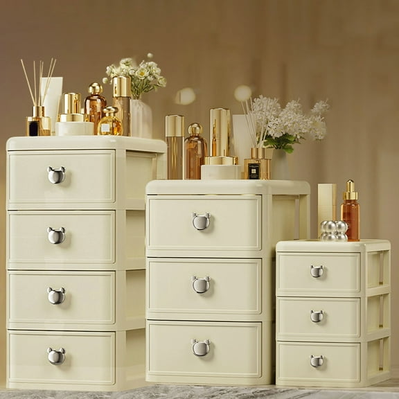 4 layer Makeup Organizer, Bathroom Makeup Organizer and Storage Drawer with Pull-out Handle, Clear Plastic Storage Bins for Vanity, Pantry, Desk, Kitchen