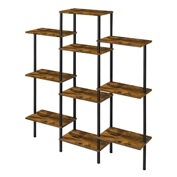 4-layer bookshelf, small three-layer wide bookcase, suitable for books, CDs, movies, display racks, with 10 open shelves, suitable for living room, home office, balcony Brown