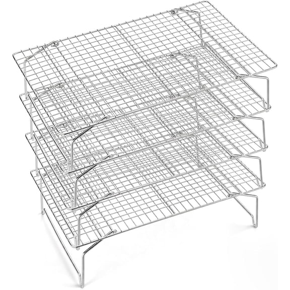 4-layer cooling and grill, stainless steel stackable mesh cooking rack for cooling roasting and grilling, foldable and heavy-duty, oven and dishwasher safe, 15 "x 10"