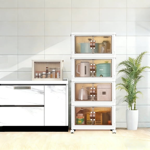 4 layers can be stacked freely. Large Plastic Storage Bins with Lids and Open Front, Stackable Storage Containers with Wheels for Clothes, Home and Room.White