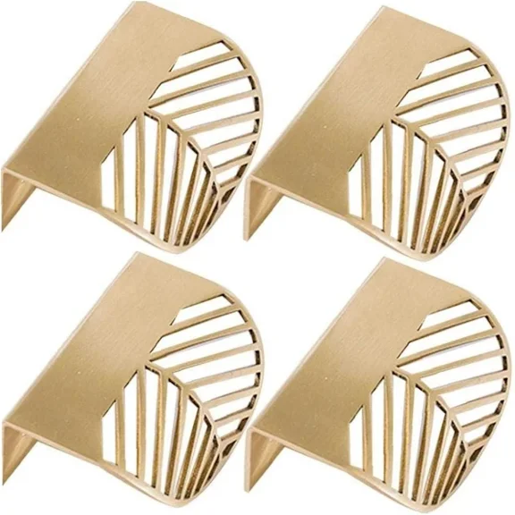 4 leaf-shaped cabinet handles in gold brass for kitchen furniture