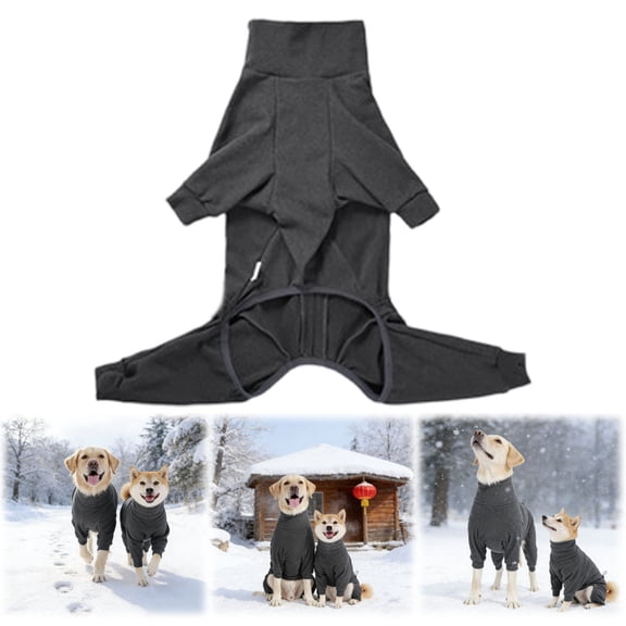 4 legs dog Fleece Pajamas, Warm Winter Jumpsuit with Turtleneck for Small Medium Large Dogs, Combed Cotton Pet Clothes for Boy Girl, Christmas Style, Dark Gray