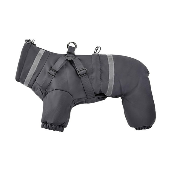 4 legs dog Winter Coat, Full Body Warm Dog Jacket with Built-in Harness, Windproof Reflective Warm Vest with Turtleneck for All Breed Sizes, Grey