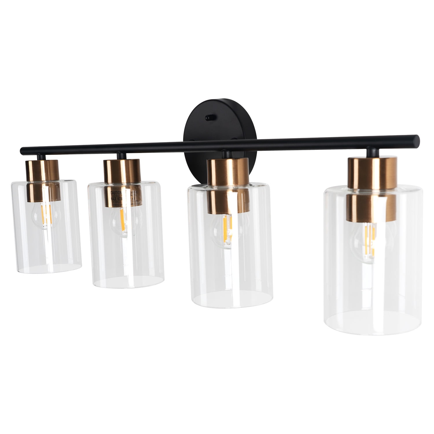 4-light Bathroom Light Fixtures, 27.6" Modern Vanity Lights Over Mirror With Clear Glass Shades, Black & Copper Light Fixture, Classic Wall Light Fixture For Mirror, Bulbs Not Included