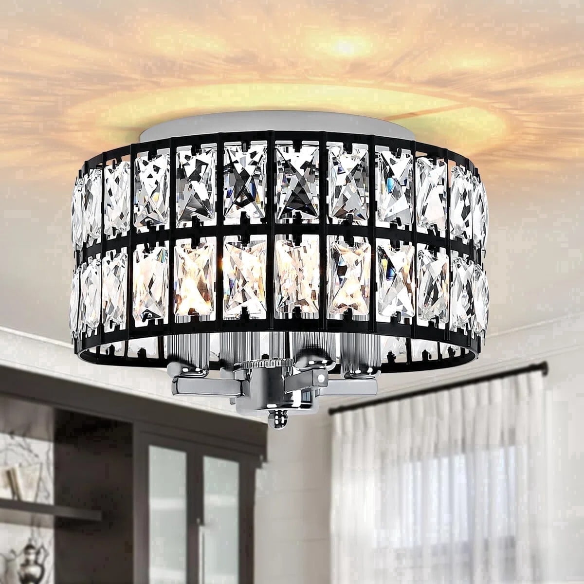 4-Light Modern Dimmable Crystal Flush Mount Ceiling Light for Dining Room, Living Room, Bedroom