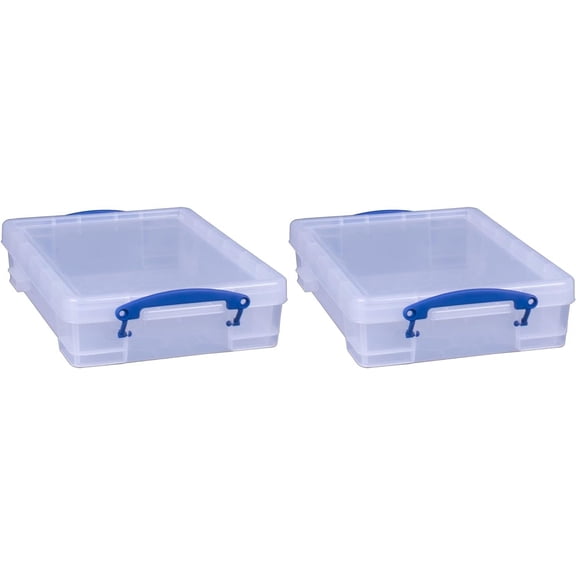4-liter plastic stackable storage box with snap-on lid and built-in clip-lock handle, suitable for home and office organization, transparent
