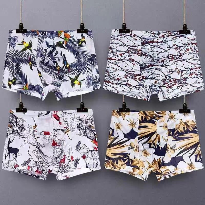 4 men‘s underwear boxers imitation ice silk plus size loose breathable