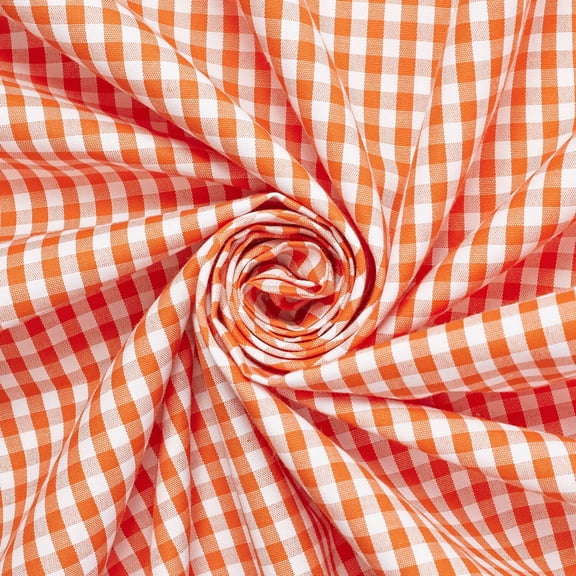 4 mm Gingham Checkered Lightweight Plaid Polyester Cotton Poplin Fabric by The Yard - for Sewing Apparel, Accessories, & Décor - Orange (5 Yards)