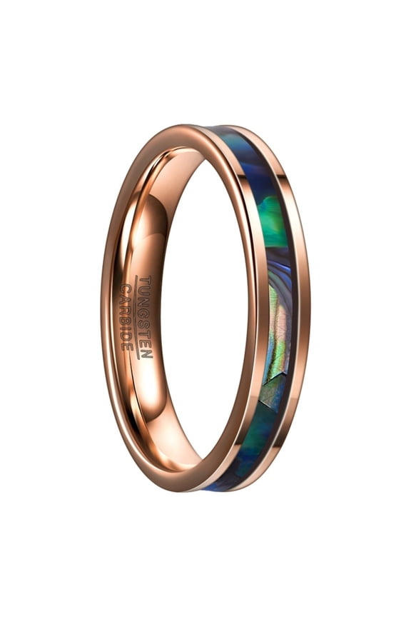 4 mm Wide Rose Gold Inlaid with Abalone Shell Men and Women Tungsten Steel Ring