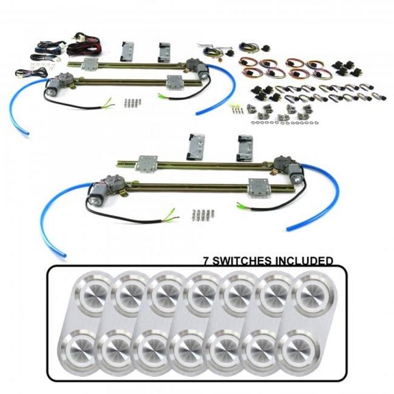 AutoLoc  4-Door Flat Glass Power Window Kit with 7 Daytona Billet Switches - White Illumination