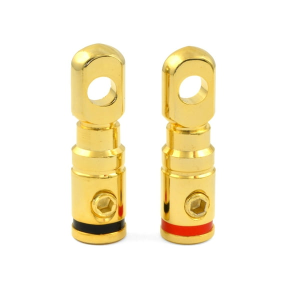 4 or 8 Gauge AWG Gold Plated Set Screw Power or Ground Ring Terminal (Pair)