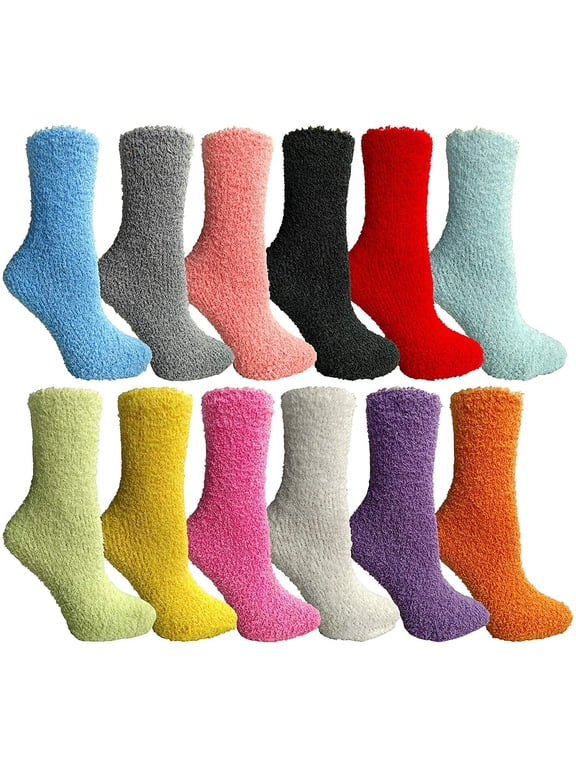 4 or 8 Pairs Cozy Fuzzy Fluffy Soft Warm Comfortable Women's Crew Socks (Solid, 4)