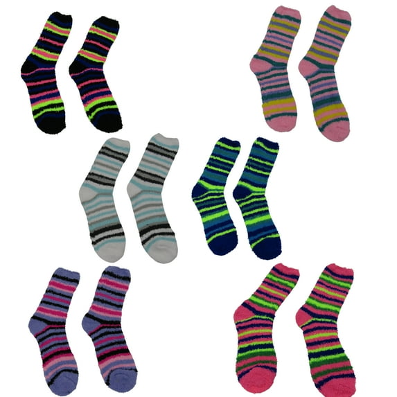 4 or 8 Pairs Cozy Fuzzy Fluffy Soft Warm Comfortable Women's Crew Socks (Stripes, 8)