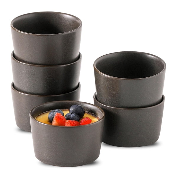 4 ounces, oven-safe small, for cream pudding, souffle, black for baking, ceramic mini 6 sets, custard cups for kitchen, matte black