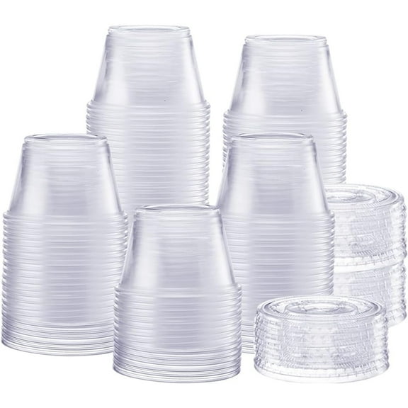 [4 oz. - 200 Count Clear Disposable Plastic Portion Cups with Lids - Souffl Cups, Jello Shot Cups With Lids, Clear Plastic Containers Perfect for salad Dressing and More