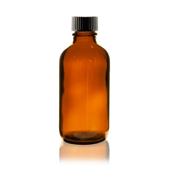 4 oz AMBER Boston Round Glass Bottle - w/ Poly Seal Cone Cap - pack of 4