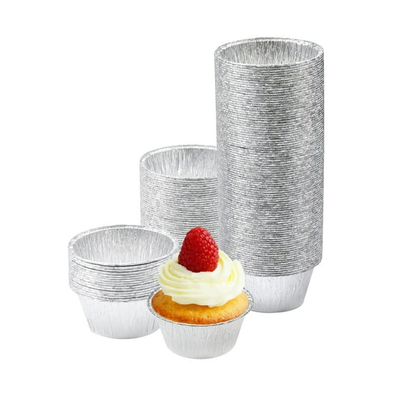 4 oz Aluminum Foil Baking Cups, Trianu Disposable Ramekins Aluminum Cupcake Muffin Liners Silver Foil Baking Cups for Cupcake, Muffin, Creme Brulee, Egg Tart, Souffle, Pudding