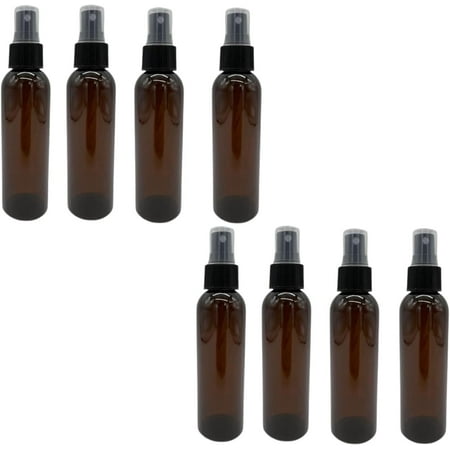 4 oz Amber Cosmo Plastic Spray Bottles -8 Pack Empty Spray Bottle Refillable - BPA Free - Essential Oils - Aromatherapy | Fine Mist Sprayers with Dust Caps - Made in the USA