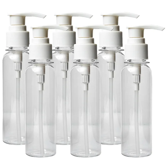 4 oz Clear PET Cosmo Plastic Bottle with White Pumps - Pack of 6