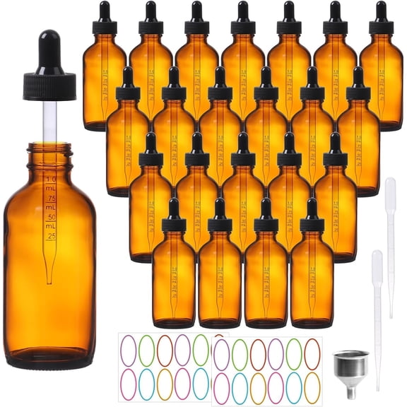 4 oz Dropper Bottles Glass 24Pack, Glass Tincture Bottles with Dropper - Dropper Bottle 4 oz with Funnel/Stickers/Plastic Graduated (4fl.oz, Set of 24)
