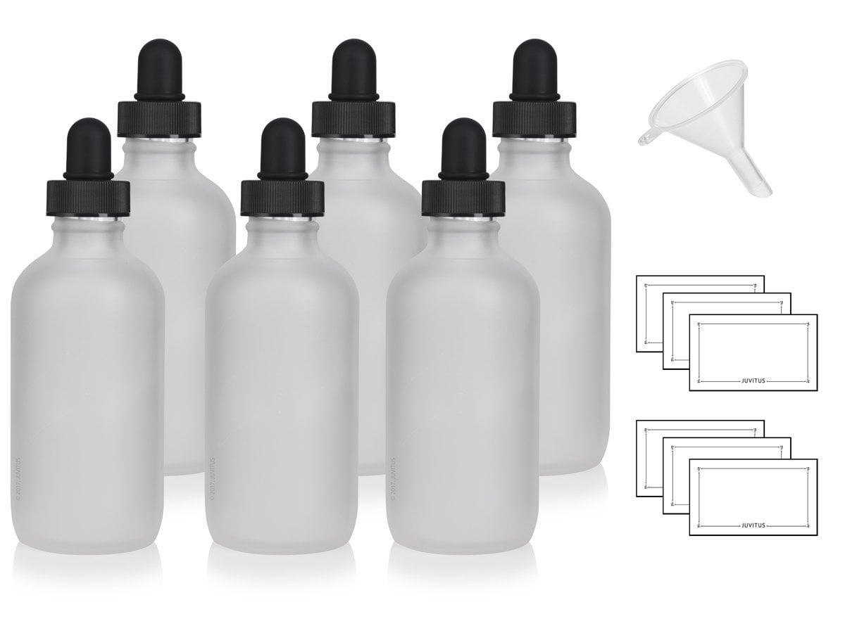 JUVITUS 2 Oz Clear Glass Boston Round Bottles With White Droppers (24 Pack) + Funnel - View #2