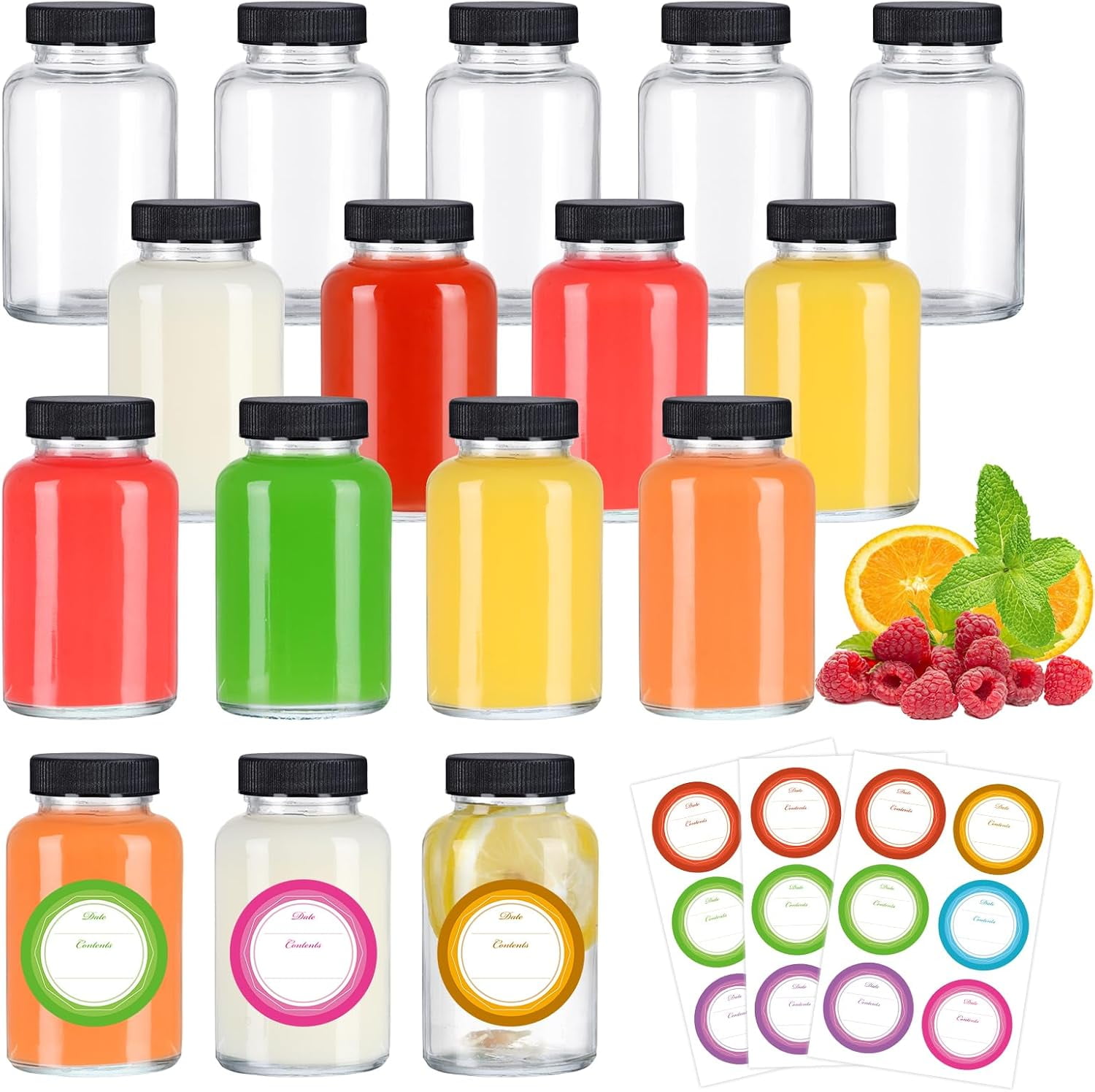 4 oz Glass Ginger Shots Bottles with Caps,16 pack 120 ml Juice Shot ...