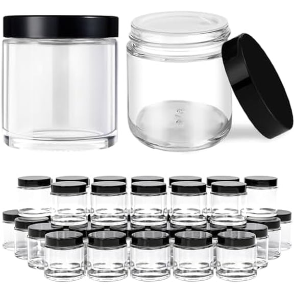 4 oz Glass Jars with Lids, 48 Pack Clear Cream Canning Mason Jars with Lids, White Labels & Inner Liners, Empty Airtight Round Clear Slime Containers for Spice, Lotion, Ointments