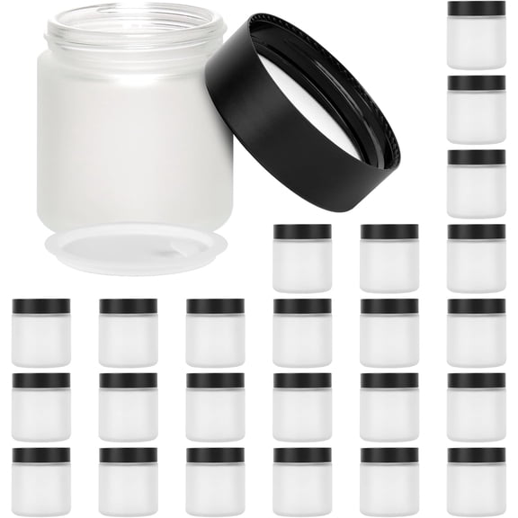 4 oz Glass Jars with Lids, Large Empty Jars, Airtight Cosmetic Containers for Candle Making, Lotions, Ointments, Bulk Storage, DIY Crafts (24 Pack, Clear Frosted)