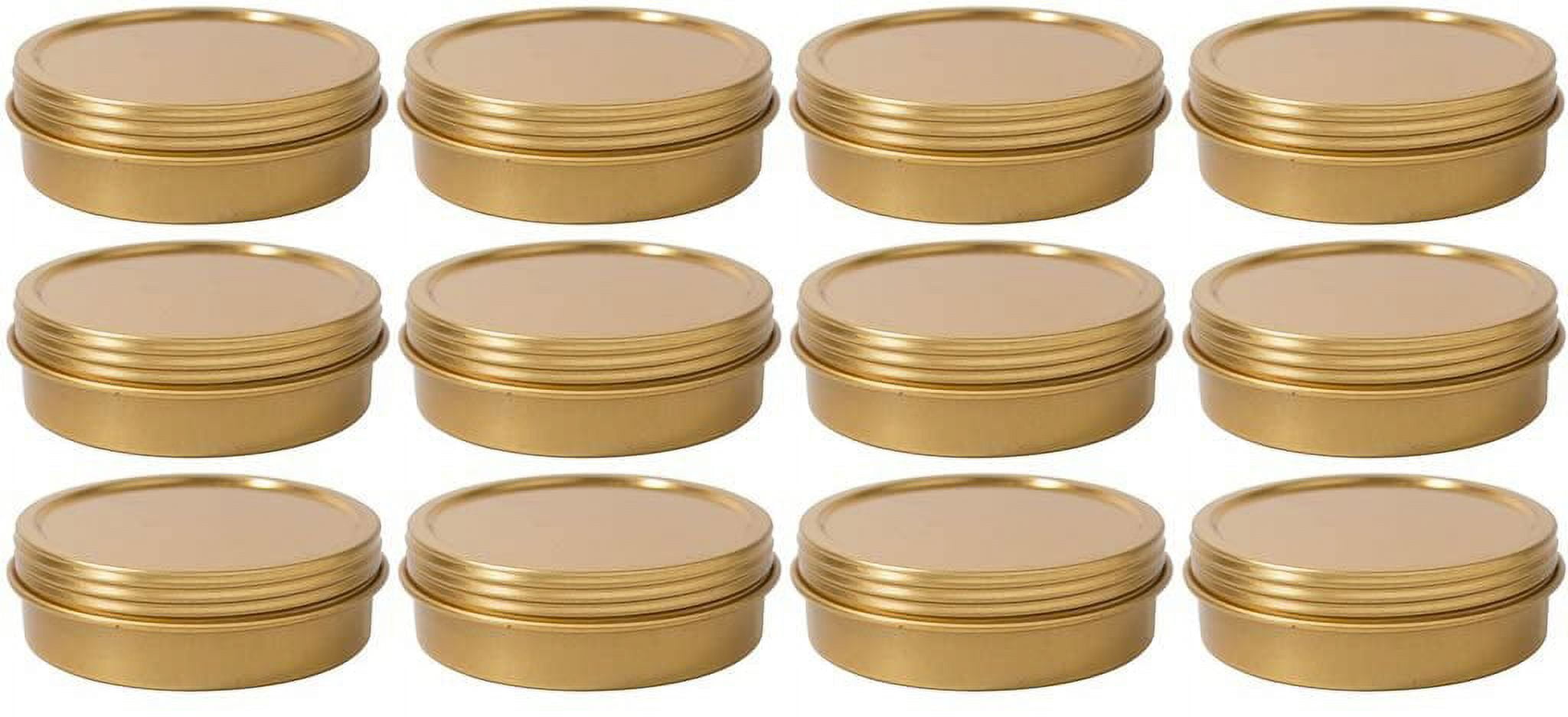 2 oz Gold Metal Steel Tin Flat Containers with Tight Sealed Clear Lids 12