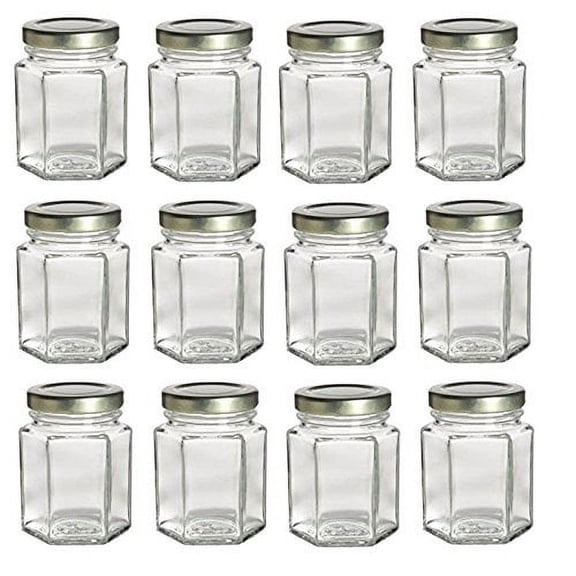 4 oz Hexagon Glass with Silver Lids- Pack of 12